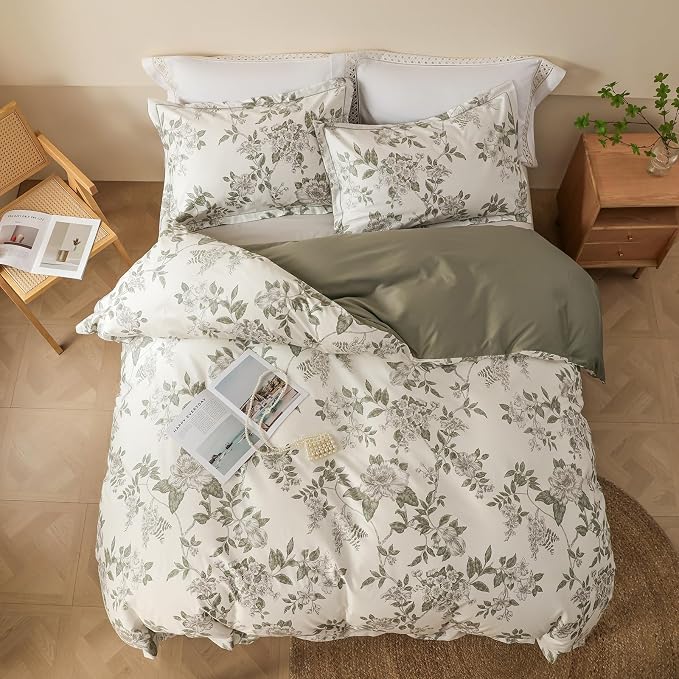 OAITE Duvet Cover Set Queen Size Floral Pattern 600 Thread Count Ultra Soft - Image 3