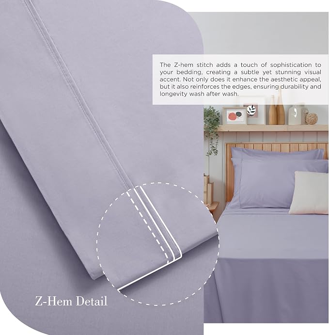 Linen Home 100% Cotton Percale Sheets King Size, Prelude Purple, Deep Pocket - Image 3
