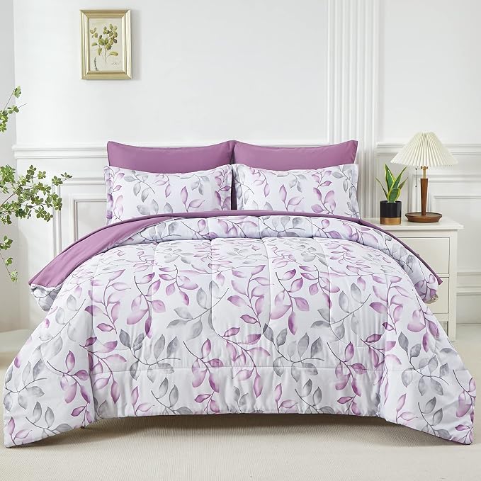 Yogeneg Botanical King Szie Comforter Set 7 PCS Bed in a Bag, Soft Microfiber by YOGENEG
