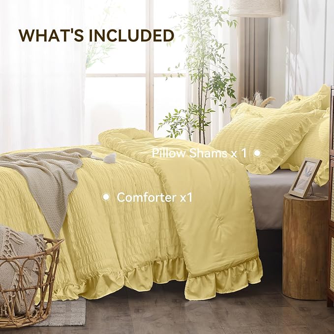 JOLLYVOGUE Twin Size Comforter Set, 2 Pieces Light Yellow Seersucker - Image 5