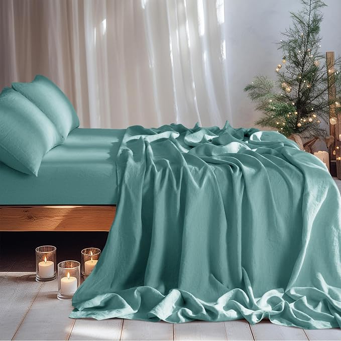 LBRO2M 100% Pure Linen Sheet Set Deep Pocket Up to 16" Bed Sheets Sets - Image 3