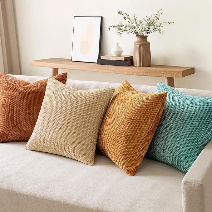 MIULEE Pack of 4 Orange/Teal Couch Throw Pillow Covers 18x18 Inch Yellow Green - Image 3