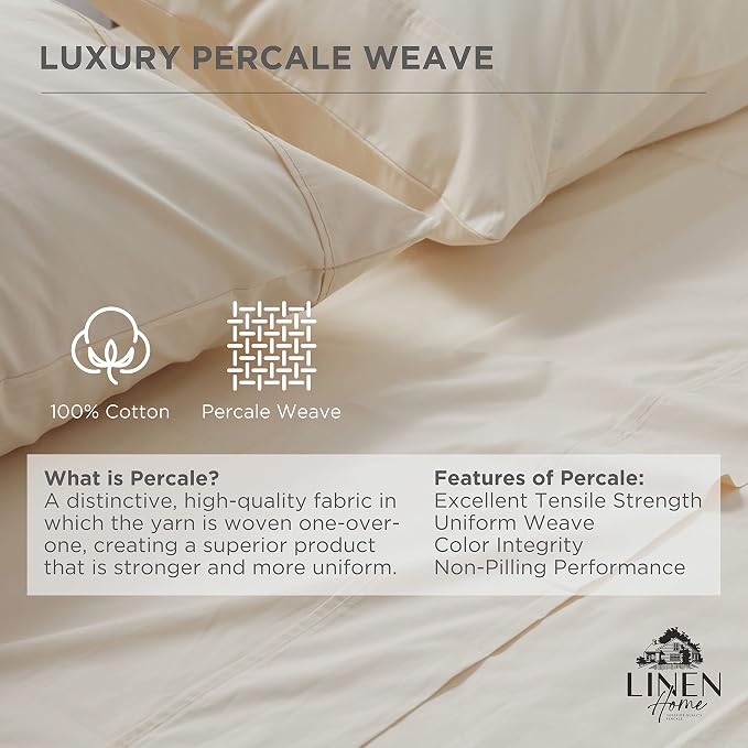 Linen Home 100% Cotton Percale 1 Flat Sheet, Queen Size - Image 2
