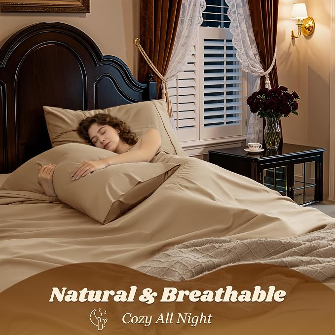 LBRO2M 100% Cotton Sheets Set Deep Pocket 19", 1000 Thread Count California - Image 5