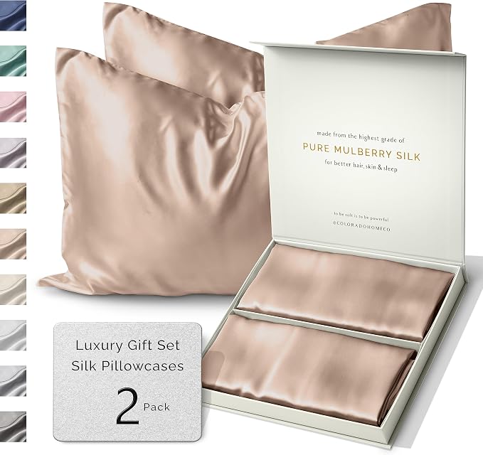 PREMIUM LUXSILK™ Silk Pillow Cases 2 PACK | 22 Momme Mulberry Silk Pillowcase by ColoradoHomeCo