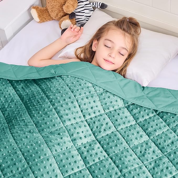 Teal Weighted Blanket Kids 7lbs, Cooling Minky Heavy Throw Blanket by BETU
