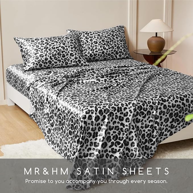 MR&HM Satin Sheets with Elastic Corner Straps, Full Size Sheets Set - Image 8