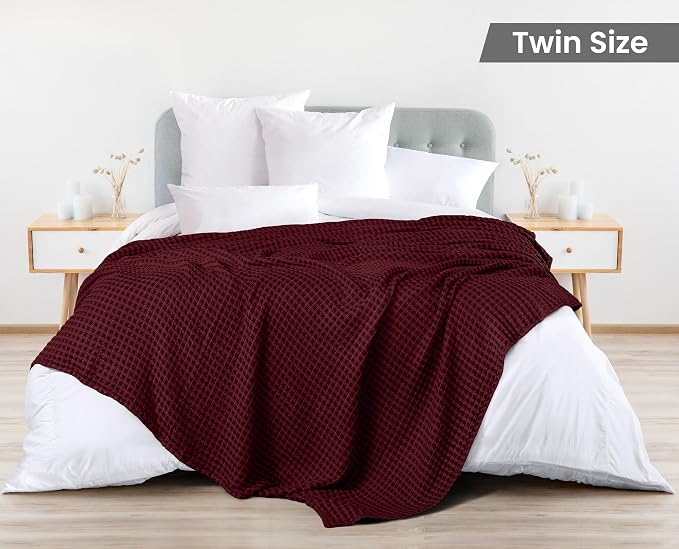 Utopia Bedding 100% Cotton Waffle Weave Blanket Twin Size - Image 2