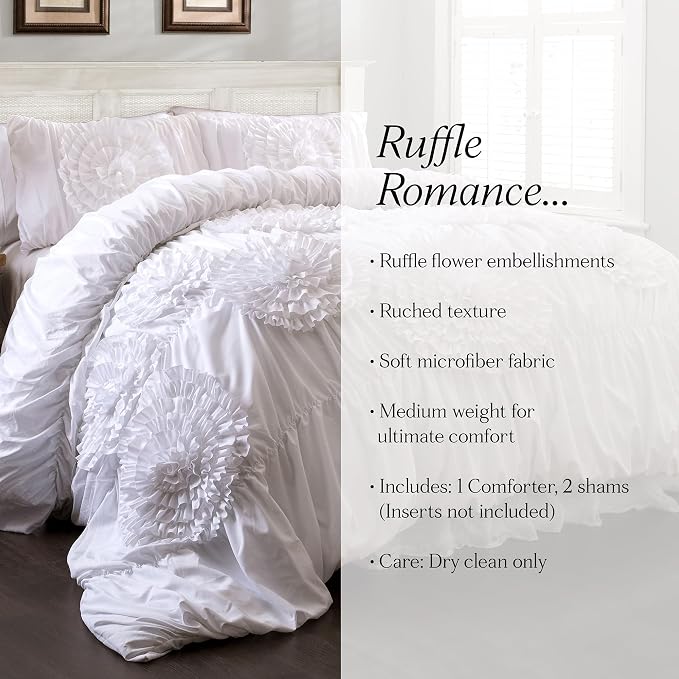 Lush Décor Serena 3 Piece Ruched Flower Comforter Set - Image 7
