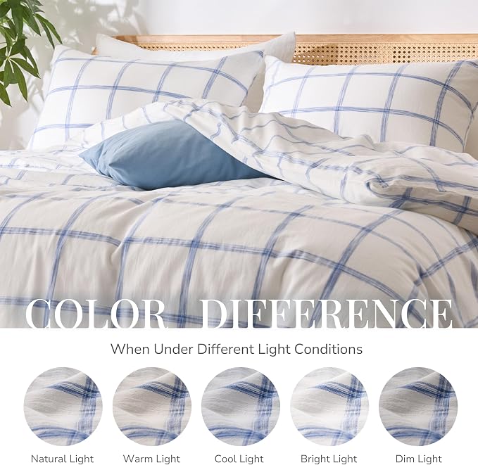 Blue Plaid Duvet Cover Queen Size, 100% Soft Washed Cotton Queen Duvet Cover - Image 7