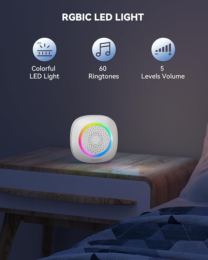 TECKNET Wireless Doorbell with 2 Portable Doorbells with RGB Light, Battery - Image 4