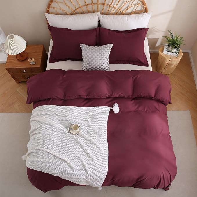 JSD Burgundy Duvet Cover Set Twin Size, 2 Piece Microfiber Kids Duvet Cover - Image 8
