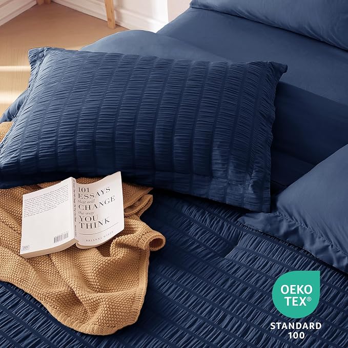 MUXHOMO 7 Pieces Full Comforter Set, Seersucker Bed in a Bag Full Size - Image 9