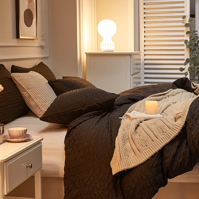 JELLYMONI Black Duvet Cover King Size, Soft Breathable Seersucker Duvet Cover - Image 7