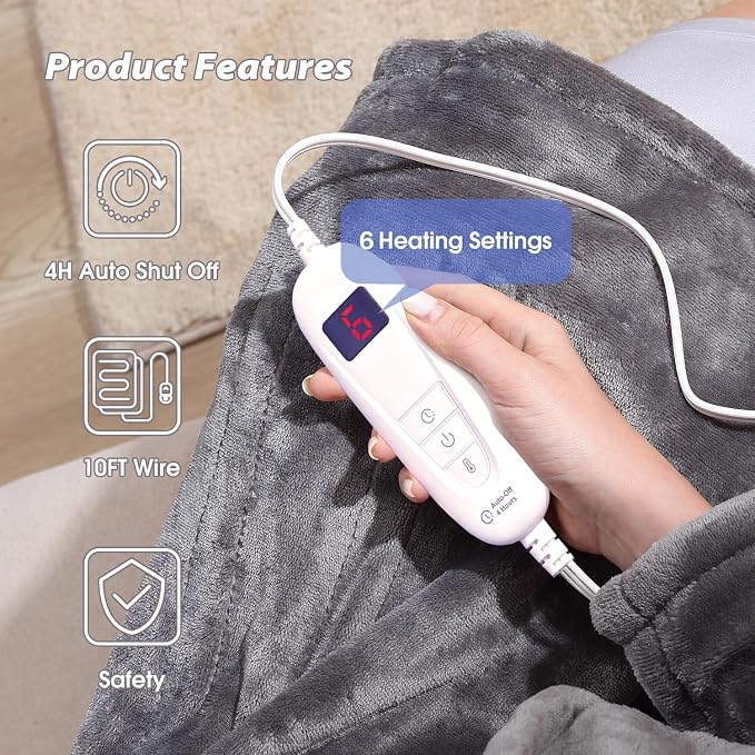 Tefici Electric Heated Blanket Throw, Super Cozy Soft 2-Layer Flannel 50" x 60" - Image 6
