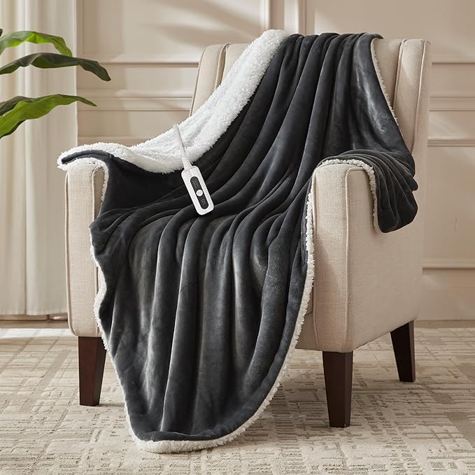 SNUGSUN Electric Heated Blanket Throw Size, Soft and Cozy Thickened Flannel and by SnugSun