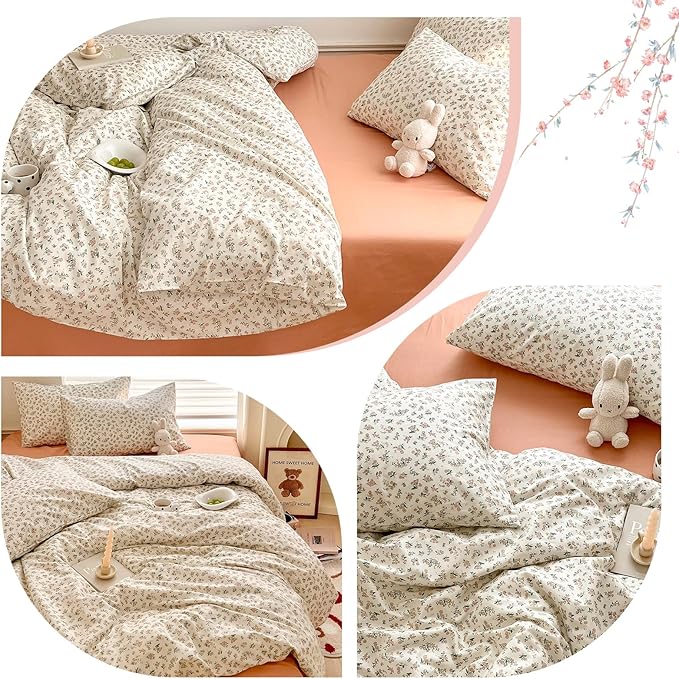 mixinni Boho Floral Girls Duvet Cover Set King Size Soft Cotton Comforter Cover - Image 7
