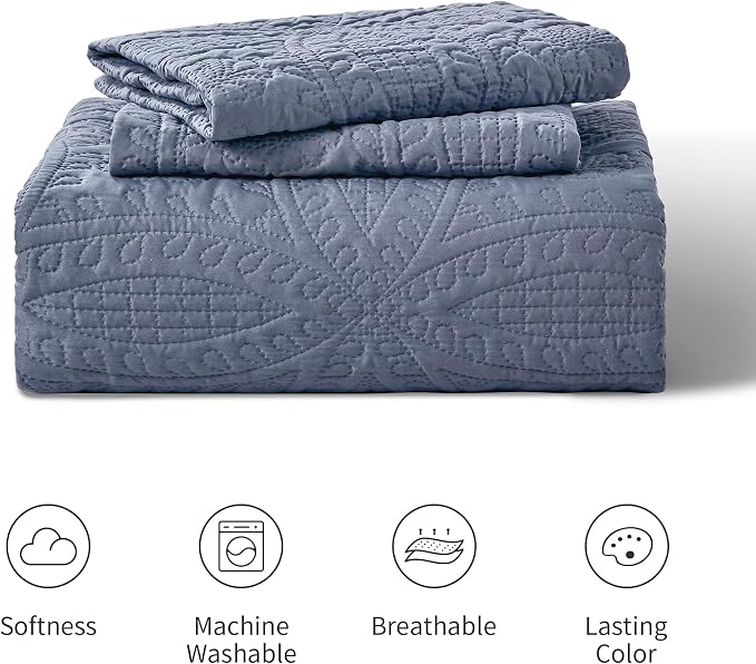 Love's cabin California King Size Quilt Set Blue Bedspreads - Image 7