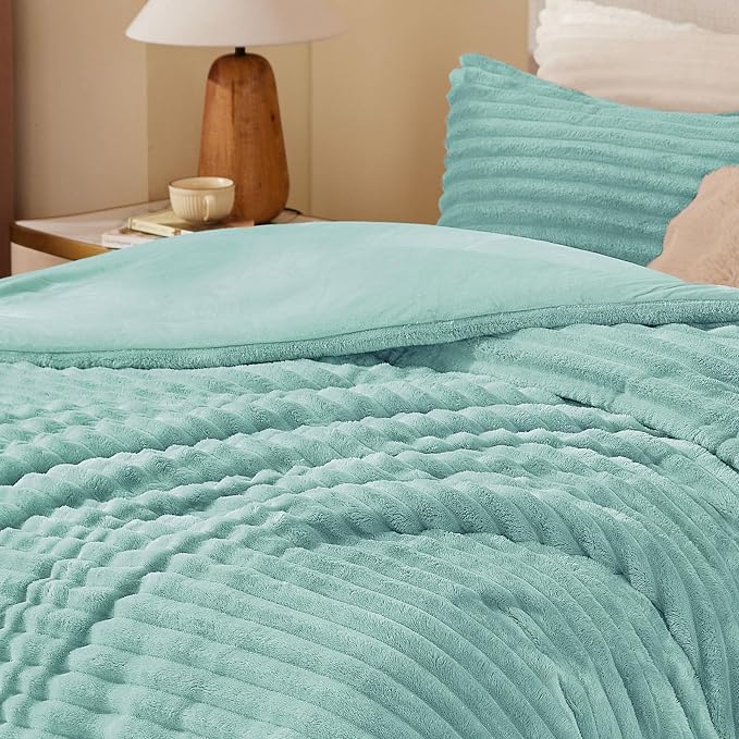 BEDELITE Fleece Queen Comforter Set -Super Soft & Warm Fluffy Haze Blue Bedding - Image 2