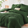 HYMOKEGE Dark Green California King Comforter Set Seersucker 7 Pieces, All by HYMOKEGE