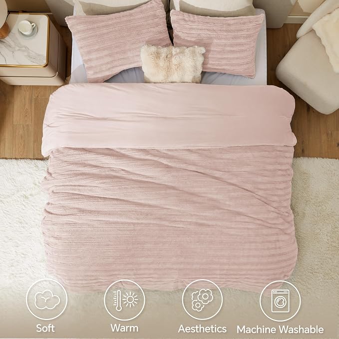 BEDELITE Fleece Queen Comforter Set -Super Soft & Warm Fluffy Pink Faux Fur - Image 2