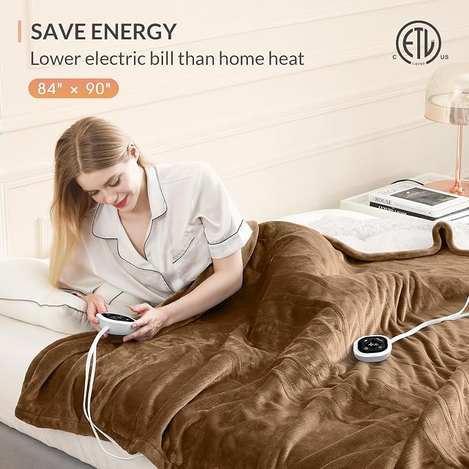HOMLYNS LuxeHeat Heated Blanket Electric Blanket Queen Size, Soft Flannel - Image 6
