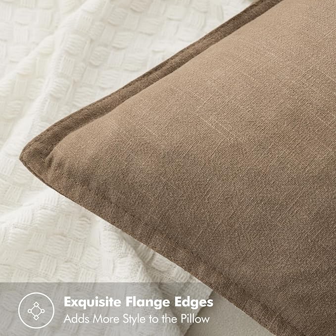 MIULEE Decorative Linen Pillow Covers 18x18 Inch Khaki Boho Farmhouse Neutral - Image 2