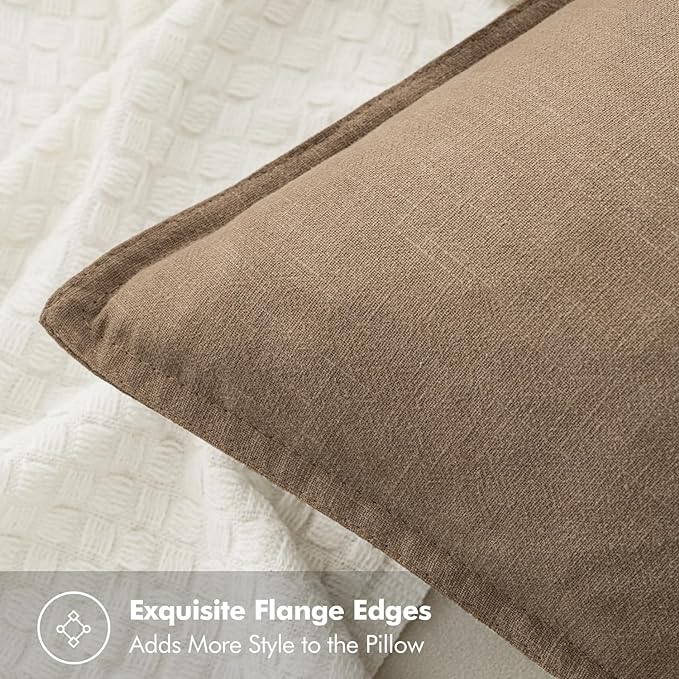 MIULEE Decorative Linen Euro Sham Pillow Covers 24x24 Khaki Boho Farmhouse - Image 2