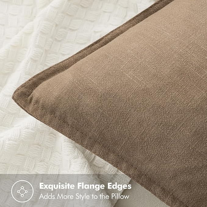 MIULEE Decorative Linen Pillow Covers 20x20 Inch Khaki Boho Farmhouse Neutral - Image 2