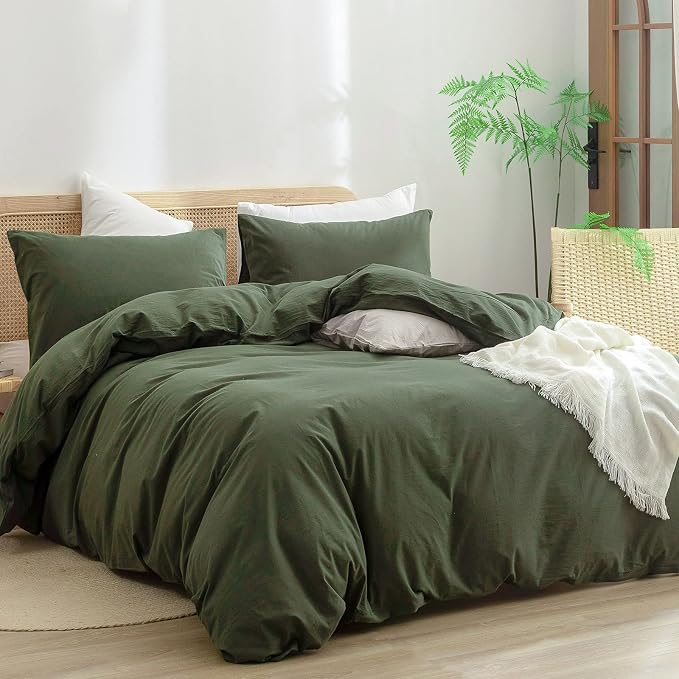 BESTOUCH Duvet Cover Set 100% Washed Cotton Linen Feel Super Soft Comfortable - Image 7