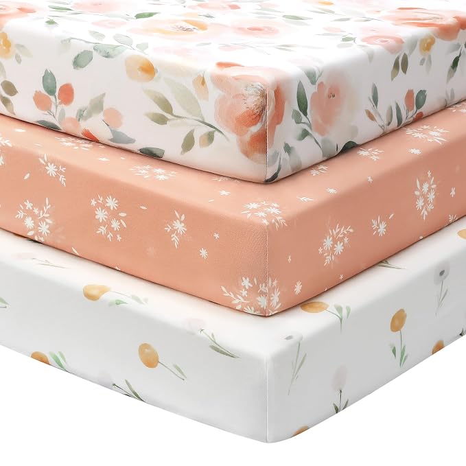Baby Crib Sheets Girl, 3 Pack Toddler Bed Sheets by FIEMOL