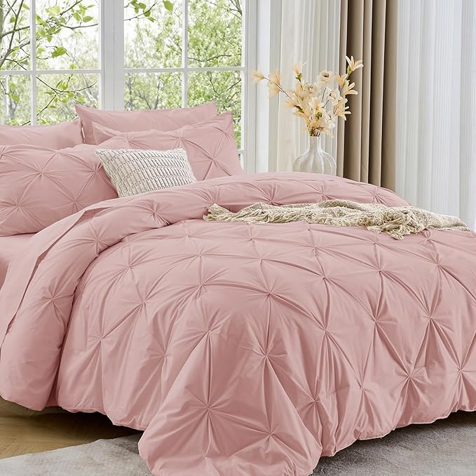 Sasttie Full Size Comforter Set, 7-Piece Bed in a Bag, Pintuck Bedding Set by SASTTIE