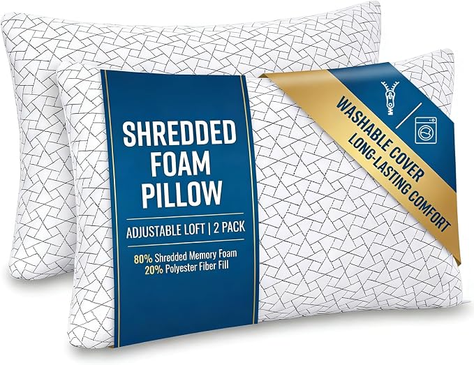 Meoflaw Adjustable Memory Foam Pillows: 2 Pack King Size Shredded Foam Bed by Meoflaw