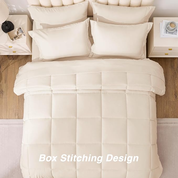Love's cabin Queen Comforter Set Beige, 7 Pieces Queen Bed in a Bag, All Season - Image 4