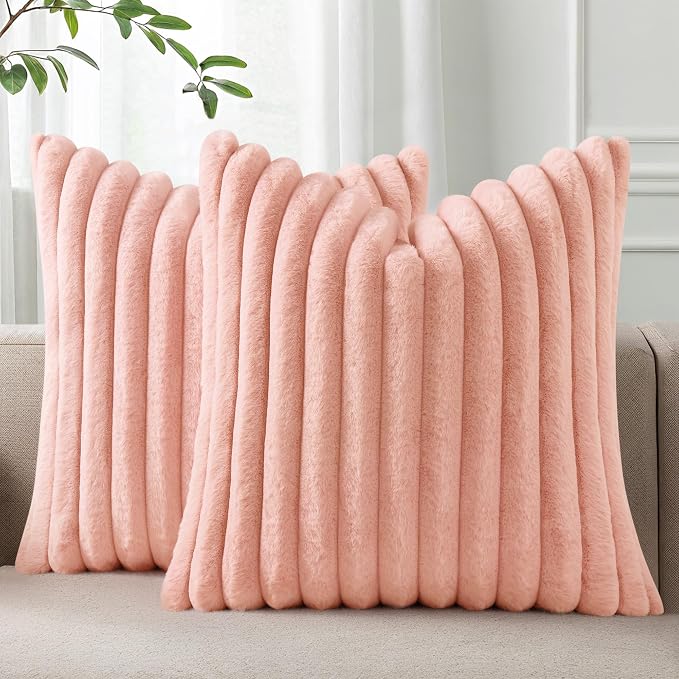 Pallene Faux Fur Plush Throw Pillow Covers 18x18 Set of 2, Luxury Soft Fluffy by PALLENE