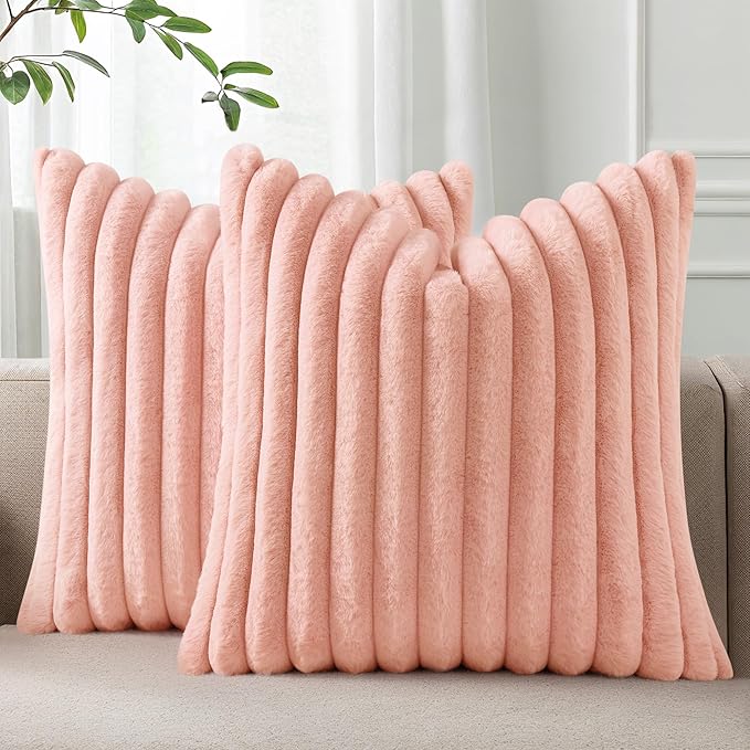 Pallene Faux Fur Plush Throw Pillow Covers 22x22 Set of 2, Luxury Soft Fluffy by PALLENE