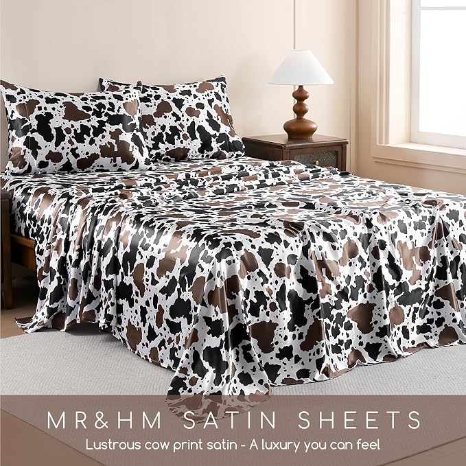 MR&HM Satin Bed Sheets with Elastic Corner Straps, Full Size Sheets Set - Image 7