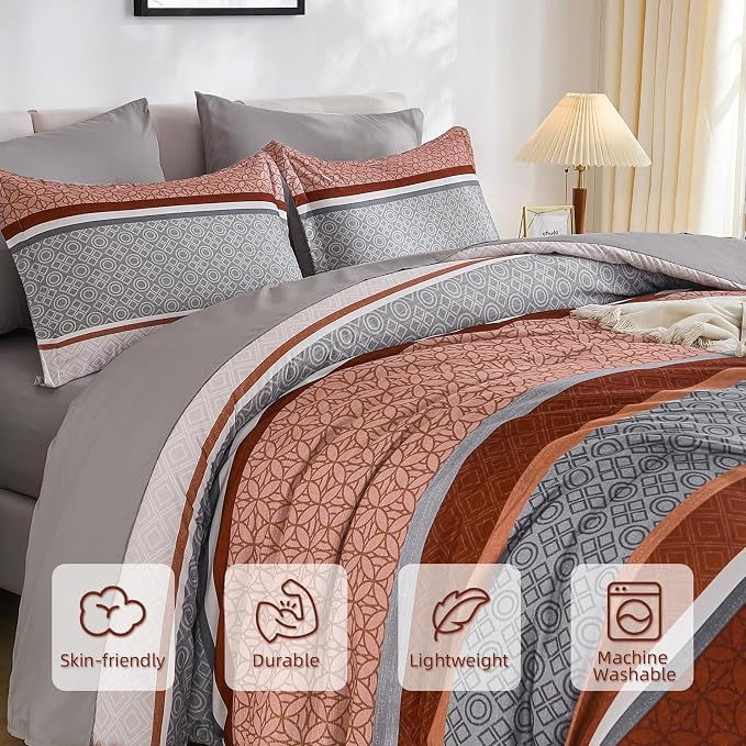 WONGS BEDDING 7 Pieces Comforter Set King Size, Burnt Orange Bed in a Bag - Image 4