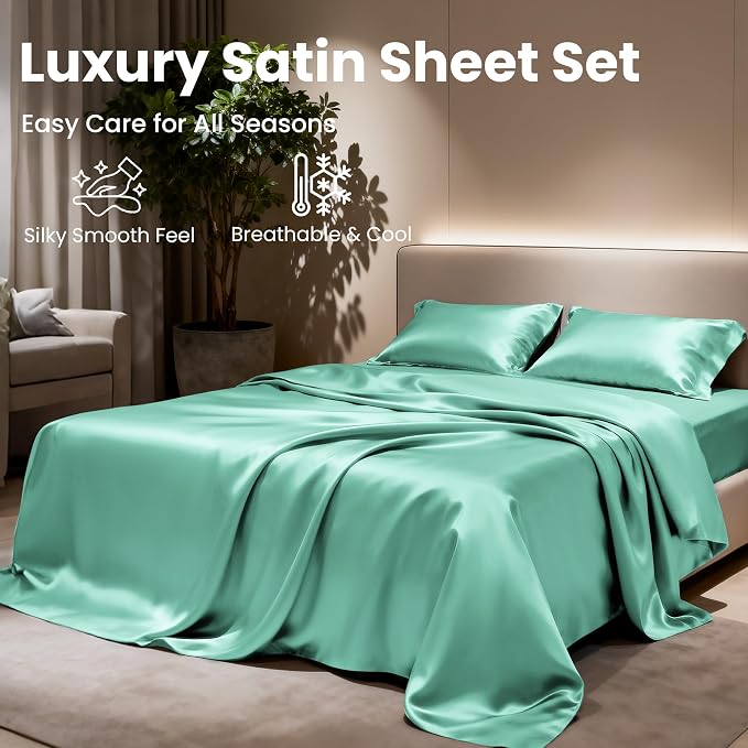Love's cabin Full Satin Bed Linen Set, 4 Piece, Silky Soft, Luxury Feeling - Image 8