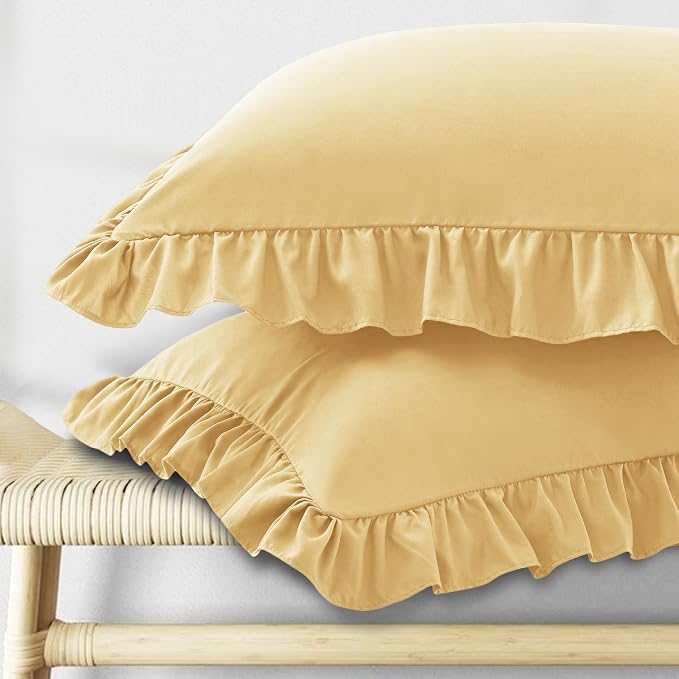 KKJIAF Ruffle Pillow Cases Standard Size Set of 2, Ruffled Pillow Covers by KKJIAF
