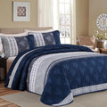 DJY Stripe Quilt Set Queen Size Navy Blue Bedspread Coverlet Set 3 Pieces Boho by HOME