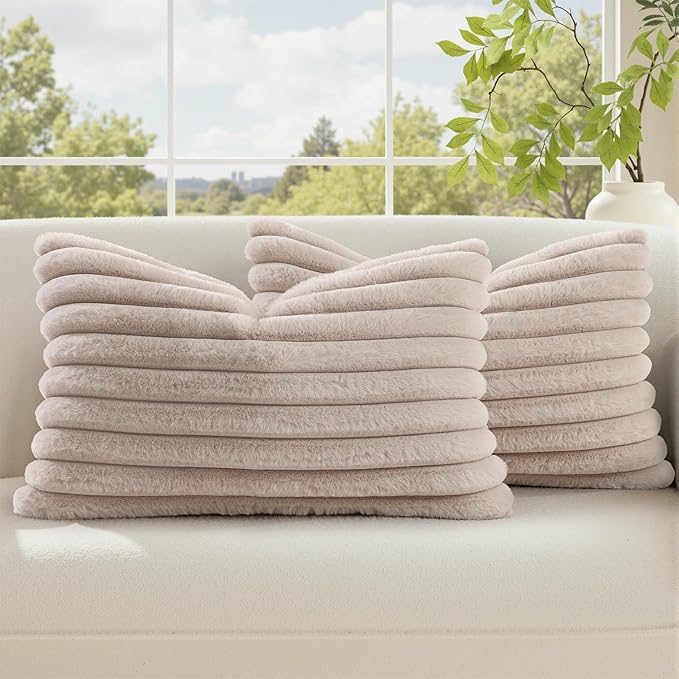 decorUhome Cozy Faux Fur Throw Pillow Covers 12x20 Set of 2 Decorative Soft by decorUhome