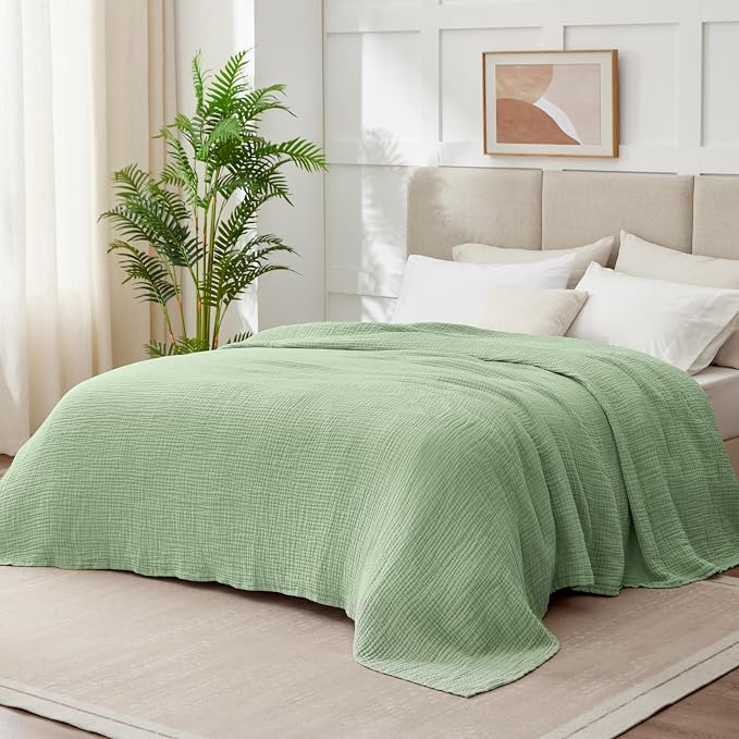 100% Cotton Muslin Blanket Queen 90" x 90", 6 Layers Breathable and Lightweight by Kozyhvn