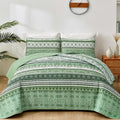 WONGS BEDDING Boho Queen Quilt Set, Light Green Bohemian Quilt Bedding Set by WONGSBEDDING