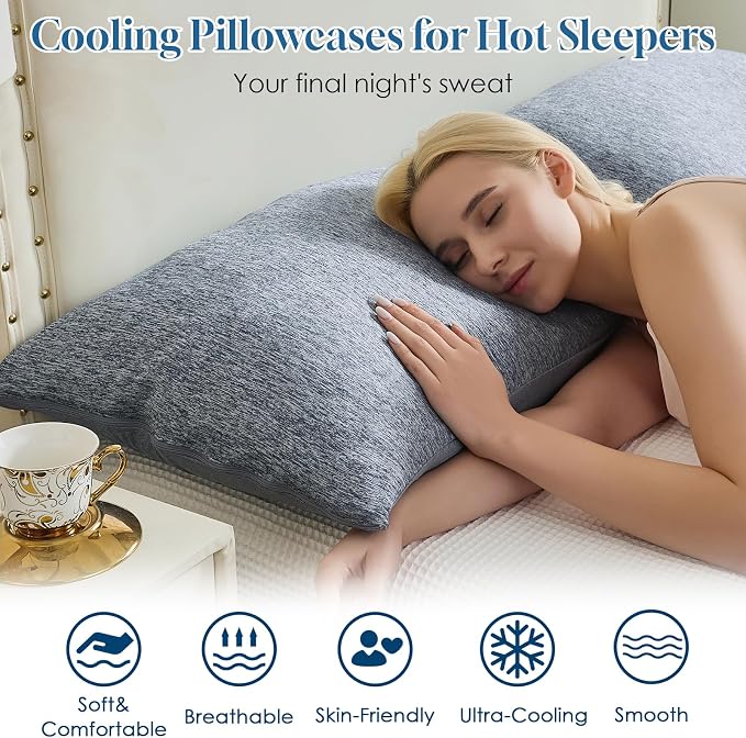 CHOSHOME Cooling Pillow Cases Zipper Pillow Covers Q-Max > 0.45 Zippered - Image 2