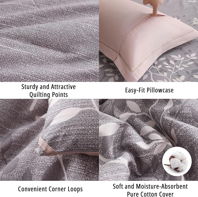 LEMIROE Vintage Gray Cotton Comforter Queen Size 3Pcs - Image 5