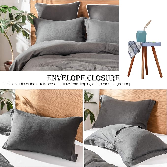 Simple&Opulence 100% Linen Duvet Cover Set 3pcs Basic Style Natural French - Image 4