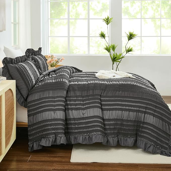 WONGS BEDDING King Size Comforter, Dark Grey Boho Comforter Set King, Shabby - Image 5
