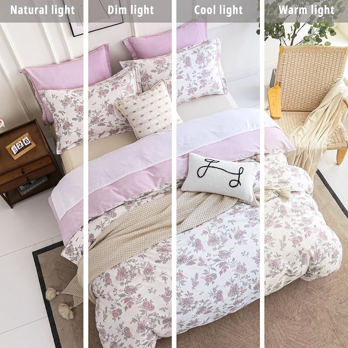 LEMIROE Pink Floral Cotton Comforter King Size 3PC - Image 6
