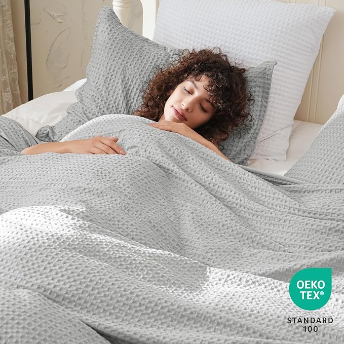 PHF Waffle Weave Duvet Cover Set Queen Size, No Snagging Ultra Soft Luxury - Image 2